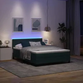 vidaXL LED Boxspringbett mit Matratze Dunkelgrün 140 x 190 cm Samt