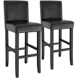 Tectake Barhocker, gepolstert mit Rückenlehne, Stuhlbeine aus Kunstleder, 2er Set schwarz