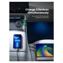 UGREEN 75W 3-Port Fast Car Charger Gray