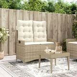 SECOLI Gartensofa mit Liegefunktion Gartenbank Rattan Verstellbar Rattan Bank 2 sitzer Polyrattan Lounge-Sofa Zweisitzer Balkon Sofa Balkon Couch klein-Beige-