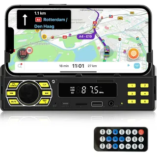 Hodozzy 1 Din Autoradio mit Bluetooth 1 Din Radio mit APP-Steuerung Auto MP3-Player Unterstützung Freisprecheinrichtung/U Disk/FM/TF-Karte/AUX/Sprachsteuerung Autoradio-Empfänger mit Telefon-Halter