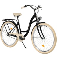 MILORD. 26 Zoll 3-Gang, schwarz und Creme, Komfort Fahrrad mit Rückenträger, Hollandrad, Damenfahrrad, Citybike, Cityrad, Retro, Vintage