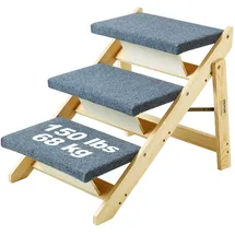 Vevor Holz-Haustiertreppe/Haustierstufen, 2-in-1 faltbare Hundetreppe aus Holz für Betten, Sofas und Autos, Hundetreppe und Rampe mit 3 Stufen für kleine, mittelgroße und große Haustiere, bis zu 68 kg