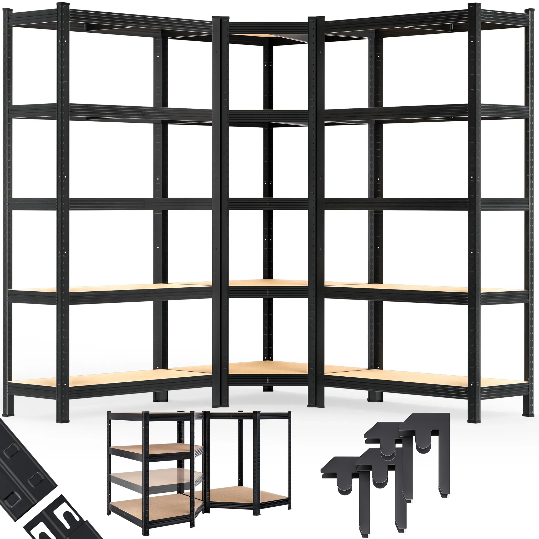 Heavy-duty and corner shelving set of 3 black 875kg each