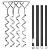 Songmics Bodenanker für Trampoline, Spiral-Bodenverankerung, Set aus Erdankern aus verzinktem Eisen und Polyester-Gurten mit ABS-Schnallen, zur Befestigung am Boden, silbern-schwarz SGN15INV1