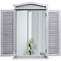 Mendler Wandspiegel Badspiegel Badezimmer Spiegelfenster mit Fensterläden, 71x46x5cm ~
