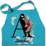 Kinderschürze Schürze Kinder Jungen Mädchen - Weihnachten Anfangsbuchstabe - Buchstabe anpassbar mit Name I Geschenk Initialen - 7-14 Jahre - Türkis - kinderbackschürzen buchstaben a - 7-13 Jahre