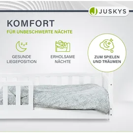 Juskys Kinderbett Marli 90 x 200 cm mit Matratze, Lattenrost & Dach - Bett Weiß