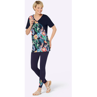 Hausanzug CLASSIC BASICS, Damen, Gr. 56, bunt (marine, türkis, bedruckt), 95% Baumwolle, 5% Elasthan, Homewear-Sets Hausanzug
