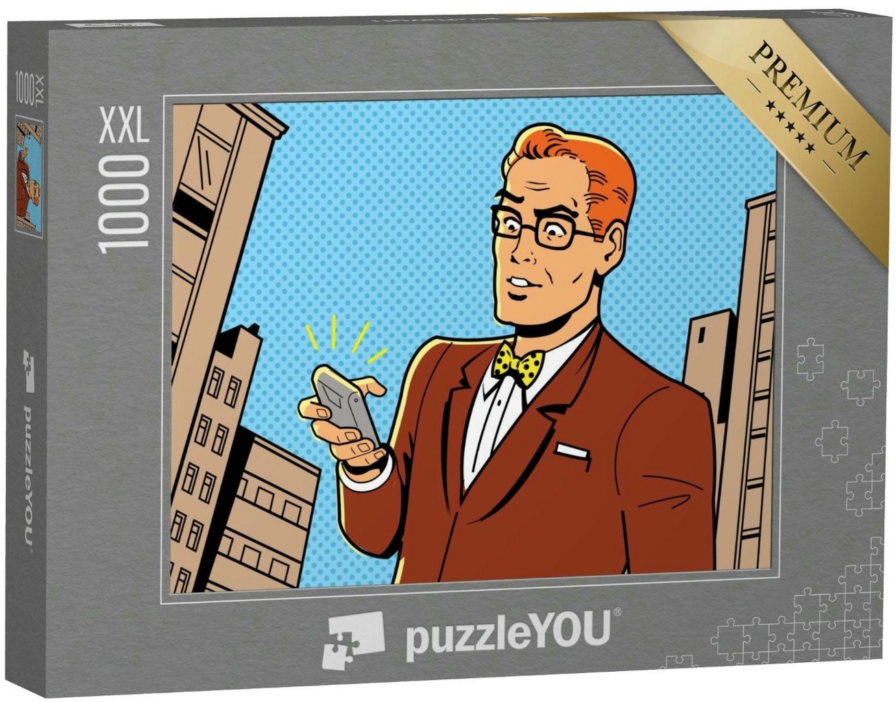 puzzleYOU Puzzle Ironische Illustration: Retro-Mann mit Smartphone, 1000 Puzzleteile, puzzleYOU-Kollektionen Comic