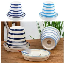 Cepewa Sturmaschenbecher Ø 11,5cm │ Keramik weiß schwarz │Aufsatz abnehmbar │Windaschenbecher (2er Set Aschenbecher Topf)