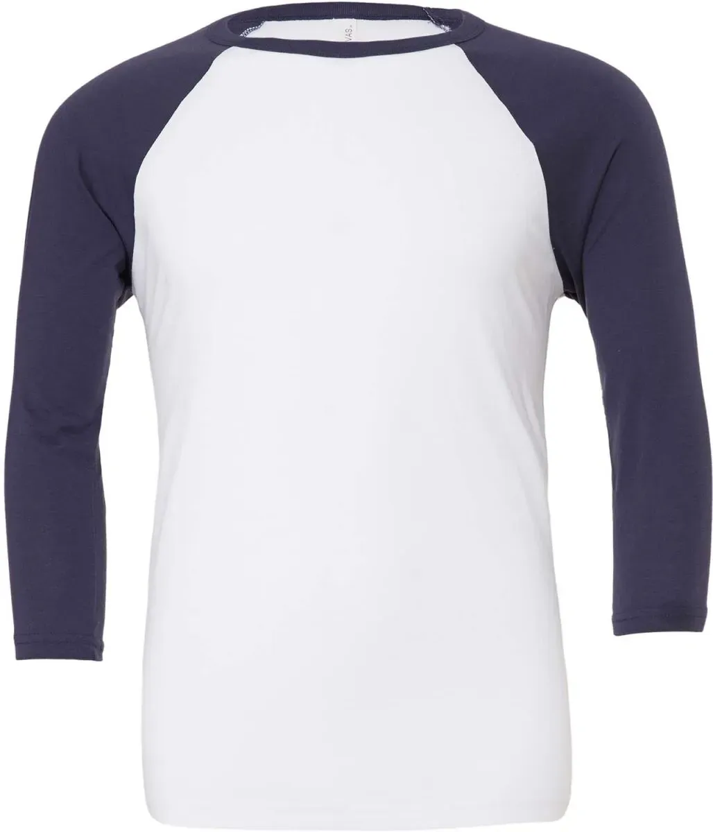 Bella+Canvas Unisex 3/4 Sleeve Baseball T-Shirt 3200 white/navy L