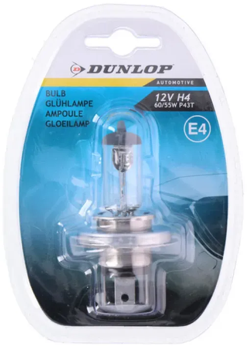 1 Stück Halogenlampe für Scheinwerfer H4 60/55W, 12V P43T E4 Dunlop