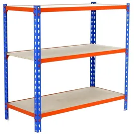 Proregal Schwerlastregal Holz 100x100x30cm Blau/Orange 3 Fachböden