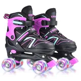 ERNAN Rollschuhe Kinder Verstellbar.komfortabl LED Rollerskates für Jugendliche und Anfänger.4 Größen verstellbar,Rollschuhe für Mädchen,Jungen und Anfänger (Pink, S)