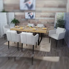 Mendler 6er-Set Esszimmerstuhl HWC-H93, Küchenstuhl Lehnstuhl Stuhl - Stoff/Textil creme-beige