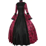 SALUC1A Damen Mittelalter Gothic Kleid Spitze Stickerei Trompetenärmel Bodenlanges Retro Kostüm Gewand Renaissance Viktorianisches Prinzessin Kleidung Gr.34-48 - L