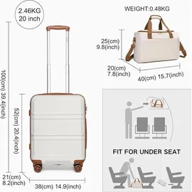 luxuskollektion Handgepäck-Koffer Trolley Set 2-teilig, Cremeweiß, Ryanair Reisetasche