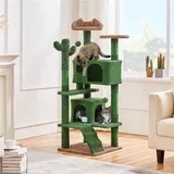 Yaheetech Kaktus Kratzbaum 138 cm hoch Moderner Katzenbaum Katzenkratzbaum mit Aussichtsplattform Katzenhöhle Sisalstämme Plüschball, Grün/Braun