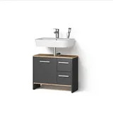 livinity® Waschbeckenunterschrank Amalfi, Anthrazit/Goldkraft Eiche, 70.2 x 57 cm mit 2 Schubladen und 1 Tür