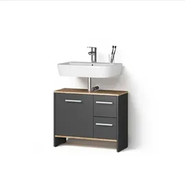 livinity® Waschbeckenunterschrank Amalfi, Anthrazit/Goldkraft Eiche, 70.2 x 57 cm mit 2 Schubladen und 1 Tür