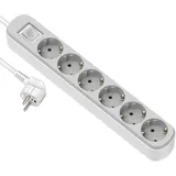 Electraline 62421 Steckdosenleiste PRIMA 6-Fach Schuko 16A mit Schalter, Kabel 1.5M, Farbe Weiß/Grau/Mehrfachsteckdose/Tischsteckdose Steckerleiste