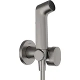 Hansgrohe Bidette Handbrause S EcoSmart für Warmwasser mit Duschkopfhalterung und Brauseschlauch 125 cm, Brushed Black Chrome