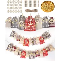 LuxusKollektion Adventskalender Kinder Stoff LED Geschenktüten Weihnachtskalender Tüten Säckchen