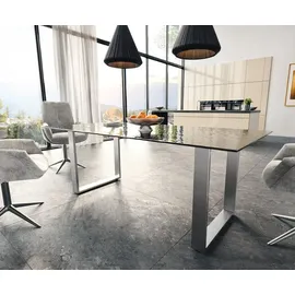 DeLife Esstisch Edge 200x100 Reliefglas Rauchschwarz 3D-Design Edelstahl Schmal