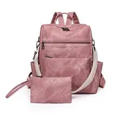 Puwuzixi Frauen Rucksack Wasserdicht Anti-Diebstahl Leichtgewicht PU Mode Reisen Mehrzweck Cabrio Geldbörse Umhängetasche Handtasche Rucksack(Pink)