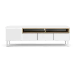 Ebuy24 Roomers TV Tisch 1 Tür, 3 Schubladen, 2 Ablagen weiß Eichen-Dekor Struktur.