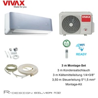 VIVAX R Design SILVER 12000 BTU+3 m Montageset Klimagerät Split Klimaanlage A+++