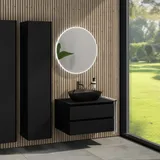 rivea Dia Unterschrank B: 80 cm mit 2 Auszügen, Waschtisch B: 60 cm schwarz matt, mit Kanya Lichtspiegel, BR0536BM+BR0032BM+BN0402BM+BR2027MI,