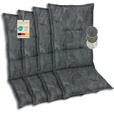 GO-DE Textil Bequeme und attraktive Polsterauflagen für Hochlehner-Gartenstühle (4er-Set, Blattmotiv groß anthrazit, Hochlehner)