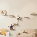 Vevor Kletterwand, Katzenwandregale und Sitzstangen mit Sprungbrettern, Nest, Barrierebrett und Katzenbaum, schwimmende Katzenmöbel bis zu 18 kg zum Schlafen, Spielen, Klettern, 5er-Set