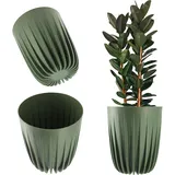 Kadax Blumentopf aus Kunststoff mit Naturmaterialien, Moderne Pflanztöpfe, Pflanzentopf mit geometrischem Muster, runder Blumenkübel mit Einsatz, Naturblumentopf, Hochübertopf (∅ 14,5 cm, Dunkelgrün)