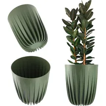 Kadax Blumentopf aus Kunststoff mit Naturmaterialien, Moderne Pflanztöpfe, Pflanzentopf mit geometrischem Muster, runder Blumenkübel mit Einsatz, Naturblumentopf, Hochübertopf (∅ 14,5 cm, Dunkelgrün)