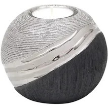 Dekohelden24 Teelichthalter Edler moderner Deko Designer Keramik Silber-grau
