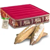 livasia Sitzkissen Boden Thaiseide - 50x50x10cm - Bodenkissen Indoor/Outdoor, Meditationskissen Yogakissen, Stuhlauflage Palettenmöbel, Steppkissen Bank handgefertigt (Rot/Elefanten Seide)