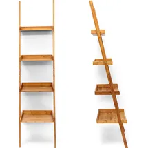 Relaxdays Leiterregal Bambus 4-stufig Standregal mit Ablagen, Holzregal, natur