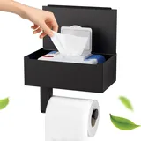Toilettenpapierhalter Schwarz, Heatigo Klopapierhalter Ohne Bohren mit Feuchttücherbox Klorollenhalter, Toilettenpapierhalter mit Ablage für Badezimmer, Selbstklebend or Bohren (20.4cm *14cm* 7.3cm)