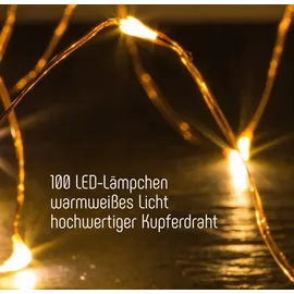 Clauss LED-Mini-Lichterkette mit USB-Anschluss und Fernbedienung, 100 LEDs in warmweiß,10 m, Kupfer-Draht, Innen-Bereich, 5 Volt, Clauss10002