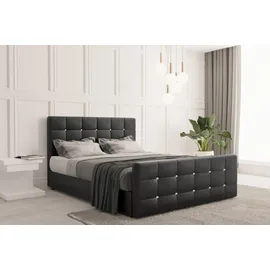 kaiser möbel Boxspringbett mit bettkasten und matratze 160 cm x 200 cm, Schlafzimmerbett ROMA Kunstleder Schwarz H3 - Schwarz
