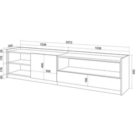 SKRAUT HOME Lowboard 207x50x37 cm Schwarz/Eiche Holzwerkstoff