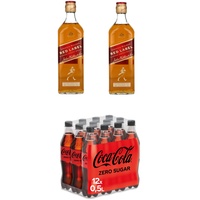 Coca-Cola/Johnnie Walker Red Label Blended Scotch Whisky (2 x 700ml) + Coca-Cola Zero Sugar - null Zucker und ohne Kalorien, EINWEG Flasche (12 x 500 ml)