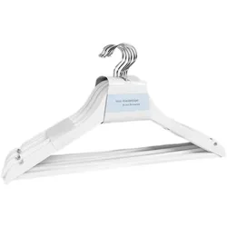 8 Holz-Kleiderbügel weiss - mit Steg & Rockkerbe - drehbarer Metallhaken - für Hosen Röcke Oberteile Jacken Mäntel - stabiles Garderobenbügel Set