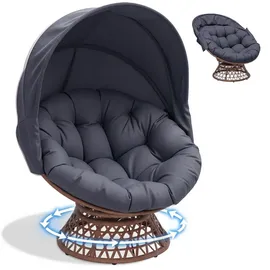 COMHOMA Papasansessel Rattan 80 x 80 x 80 cm Grau