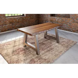 sam möbel gmbh Esstisch Baumkante Massiv Akazie nussbaumfarben 300x100 A-Gestell silber ALICANTE - Braun