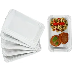 6x Pur Pappteller aus Porzellan 24,5x16cm weiß Servier-Teller Kuchen Burger