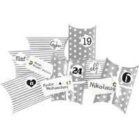 Frau Wundervoll DIY Adventskalender Christkind, zum Befüllen grau Sterne/Streifen,Ziffern